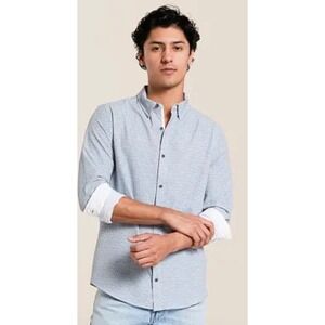 J.B. Holt Athletic Mens Button Down Shirt Light Blue Micro Dot Pattern XL